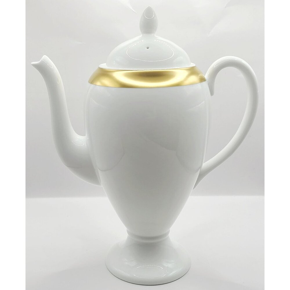 Wedgwood Satine Gold Coffee Pot Globe Gold Banded New Opened Box